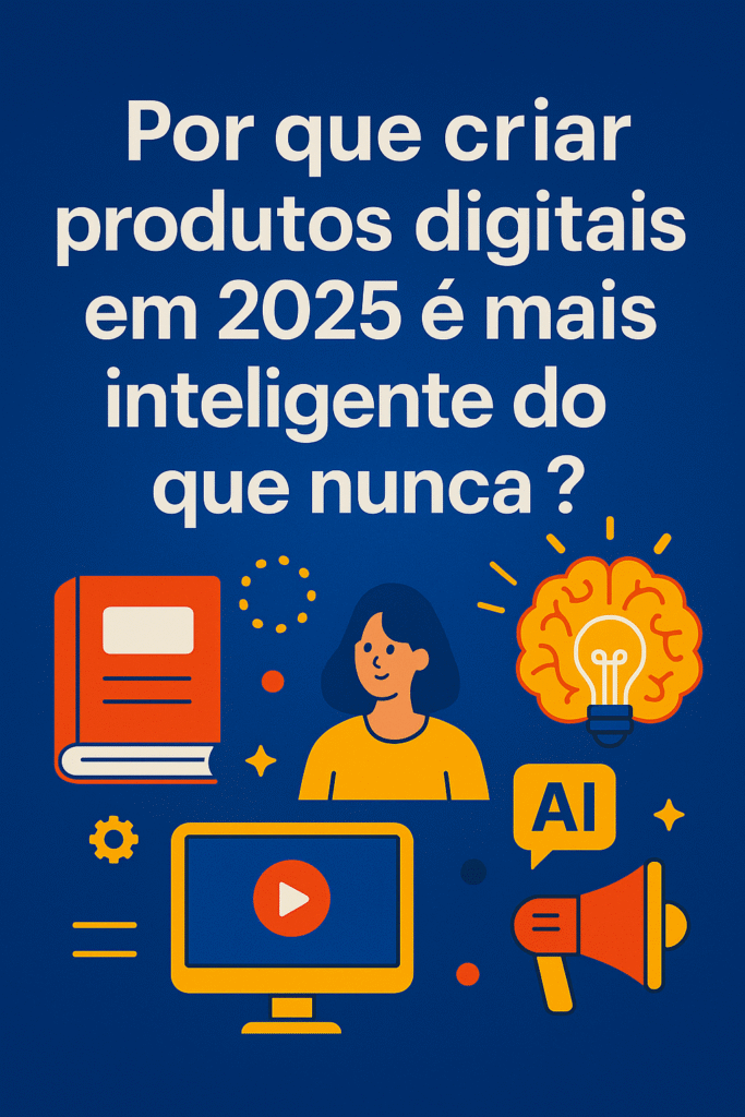 Imagem ilustrativa sobre produtos digitais lucrativos 2025, mostrando a importância de criar esse tipo de produto com tecnologia, inovação e inteligência de mercado.