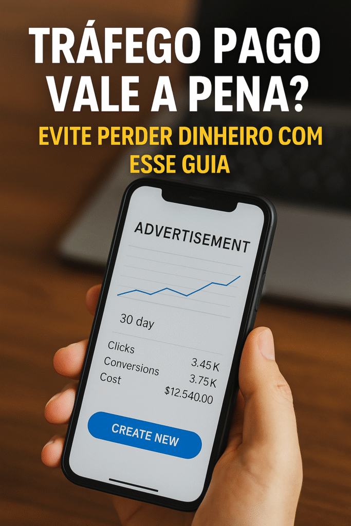 Pessoa analisando resultados de anúncios online no celular, representando a tomada de decisão sobre se tráfego pago vale a pena