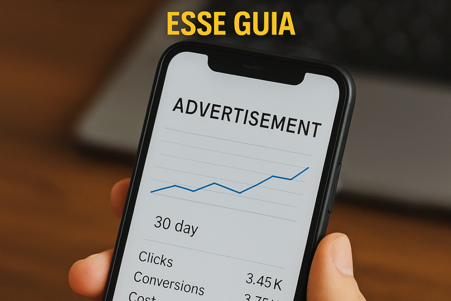 Pessoa analisando resultados de anúncios online no celular, representando a tomada de decisão sobre se tráfego pago vale a pena
