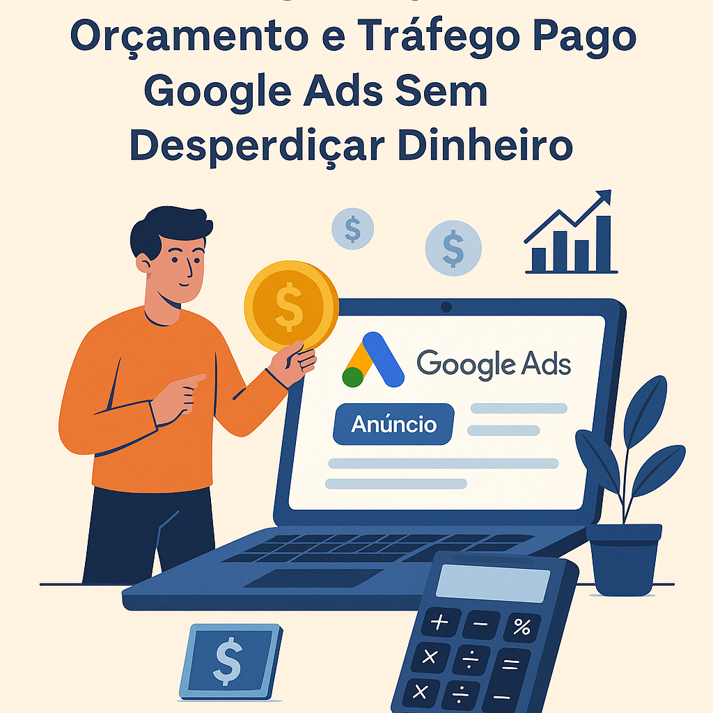 Ilustração sobre como definir orçamento e lances no tráfego pago Google Ads de forma estratégica para evitar desperdício de dinheiro
