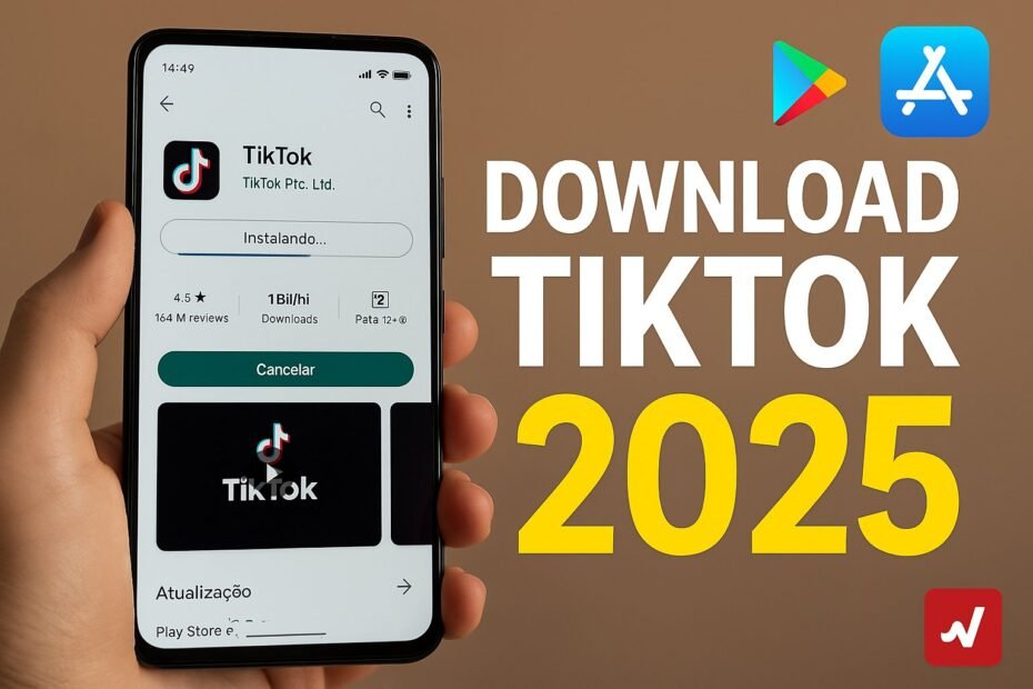 Download TikTok 2025 sendo instalado no celular atualizado