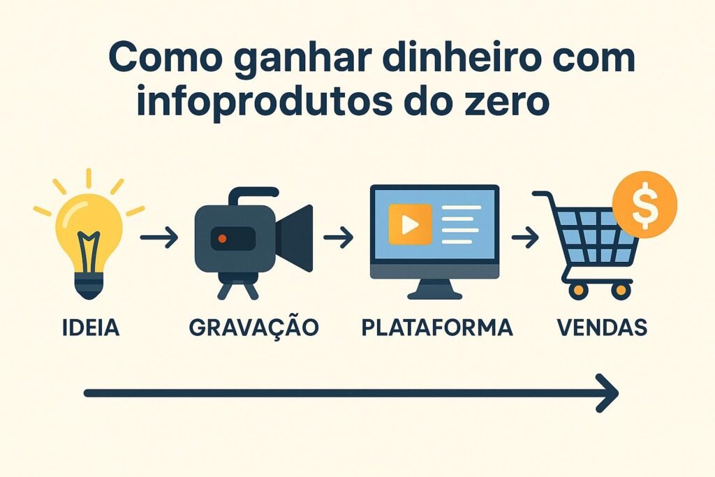 Etapas visuais para ganhar dinheiro com infoprodutos: da ideia à venda de cursos online