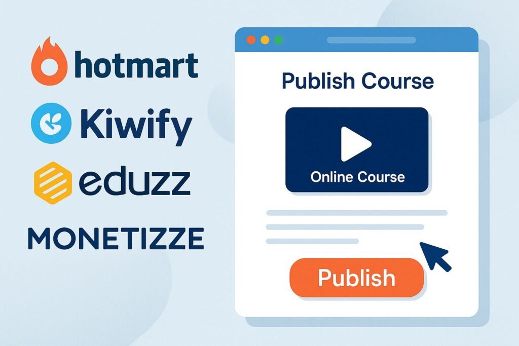 Onde vender e ganhar dinheiro com infoprodutos usando plataformas como Hotmart, Kiwify, Eduzz e Monetizze.