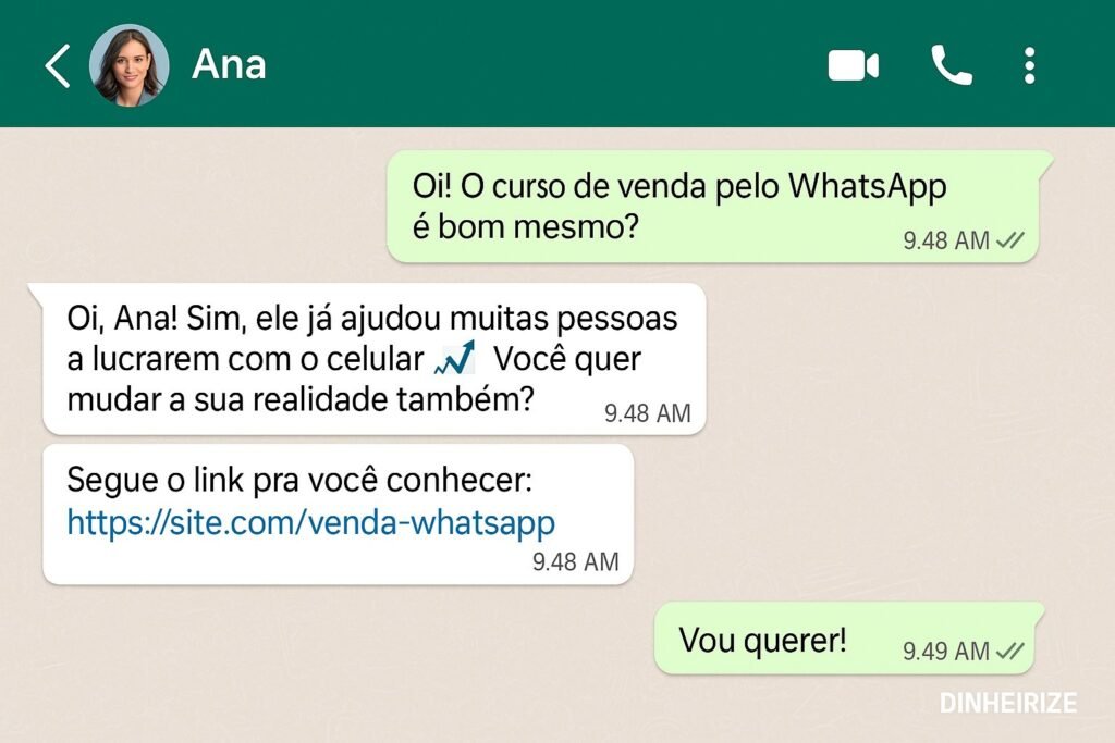 Conversa de venda mostrando como é possível vender fácil no WhatsApp com mensagens estratégicas e simples.