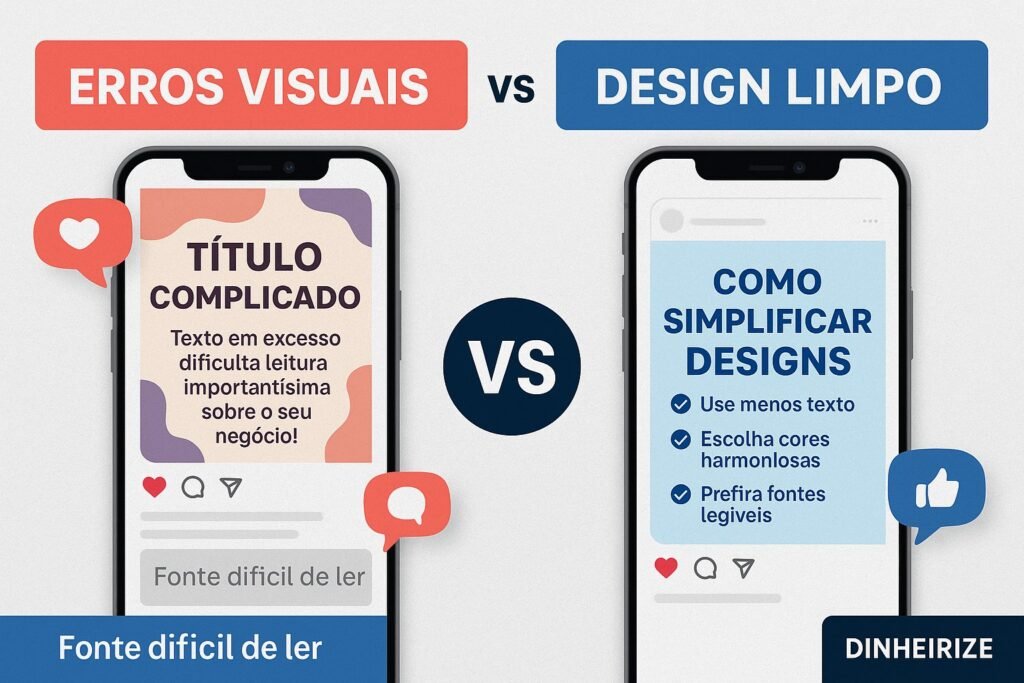 Erros e acertos no Design de Posts que Engajam com comparação visual clara.