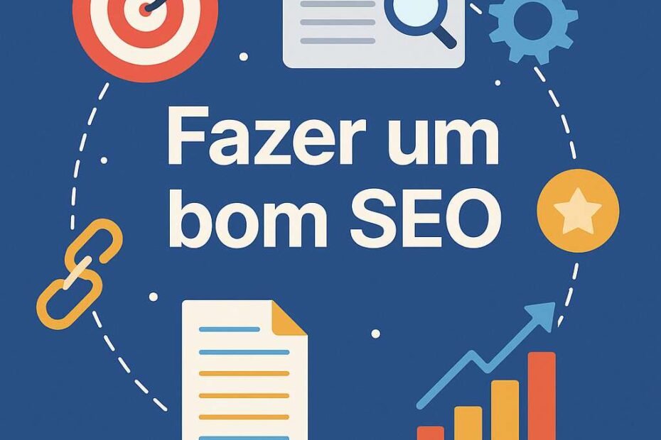 Fazer um bom SEO representado com ícones de otimização, metas e resultados positivos em um design moderno.