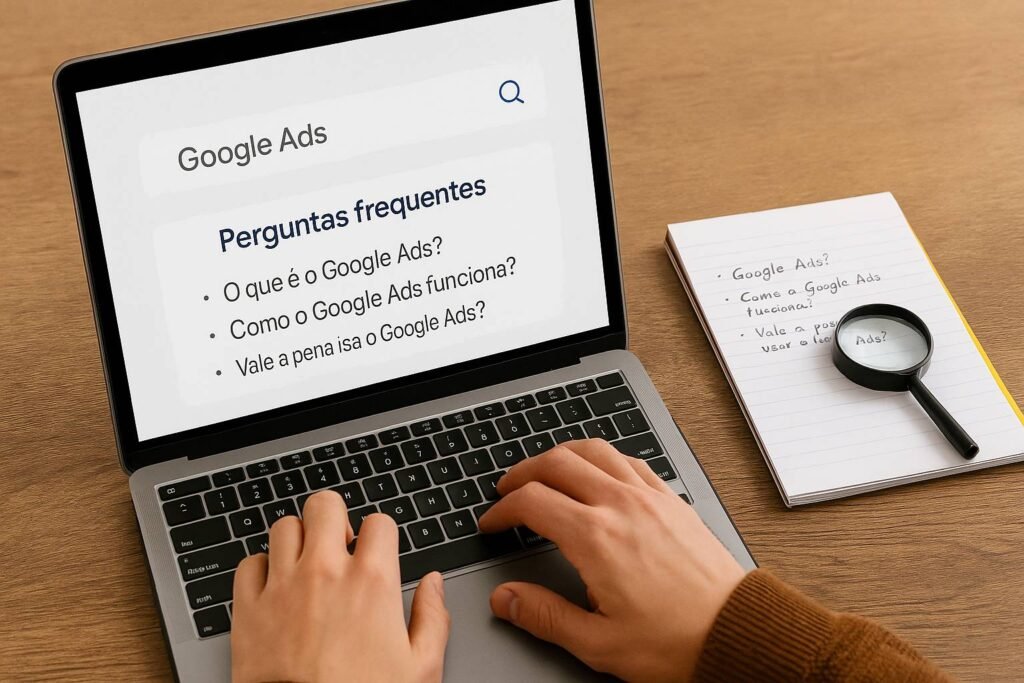 Pessoa pesquisando dúvidas sobre Google Ads no Brasil com foco em resultados reais