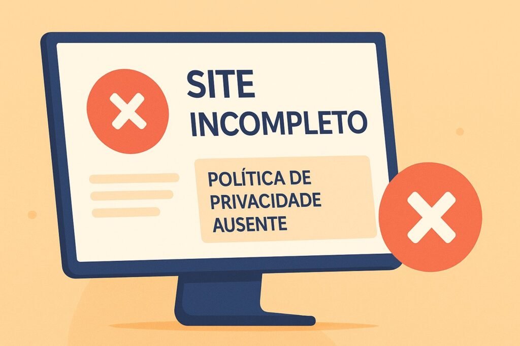 Alerta de site incompleto com política de privacidade ausente no Google Ads