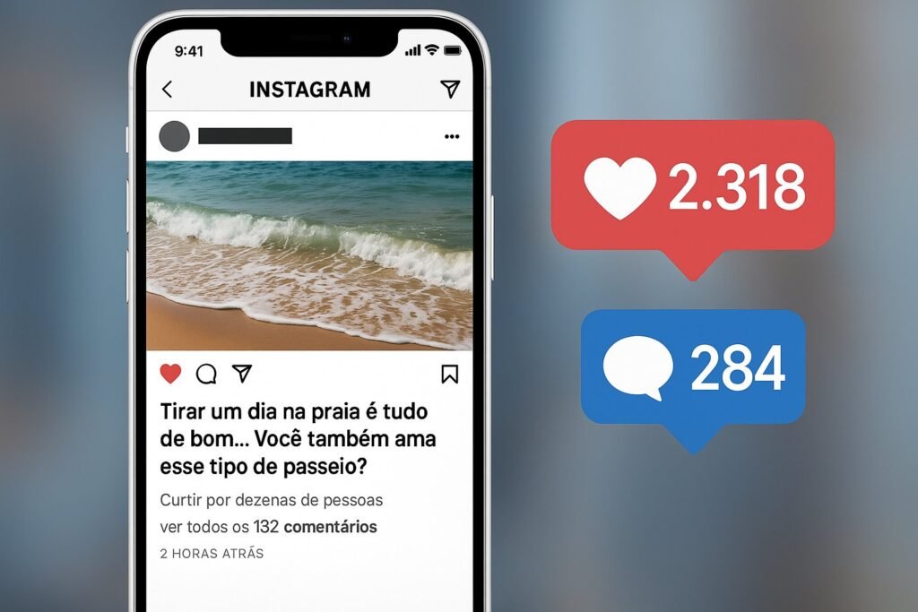 Post simulado com legenda envolvente e alta interação para ilustrar erros comuns Instagram relacionados à falta de engajamento.