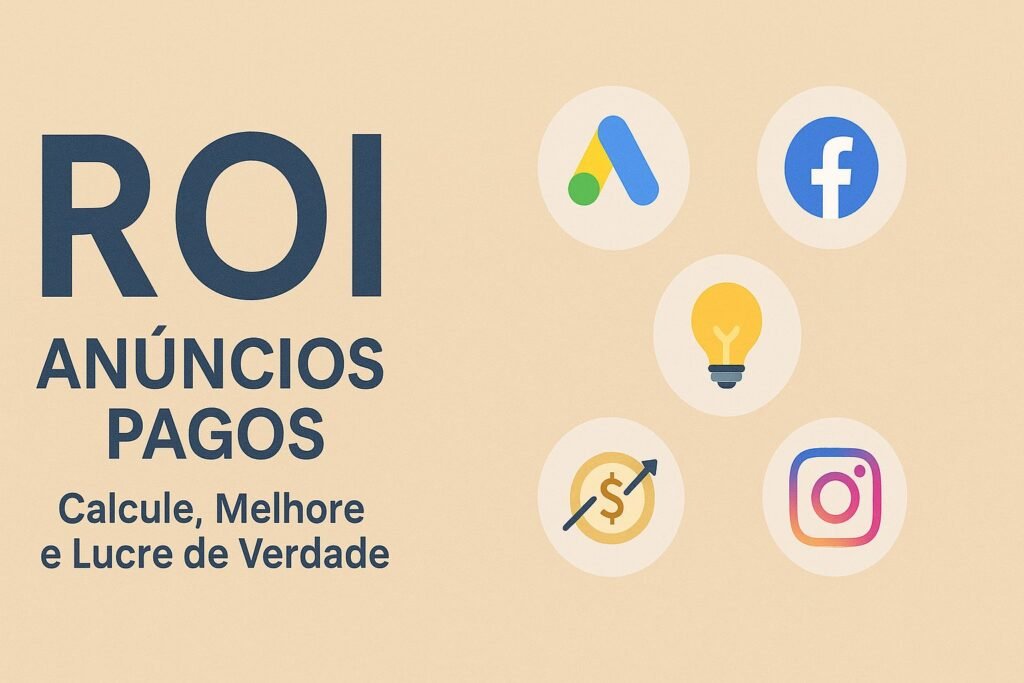 Capa visual destacando ROI anúncios pagos com ícones representando plataformas e estratégias digitais