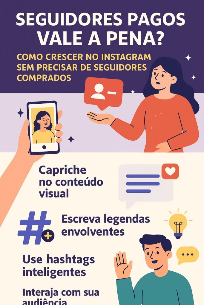 Imagem ilustrativa sobre seguidores pagos vale a pena, destacando estratégias práticas para crescer no Instagram sem precisar de seguidores comprados.