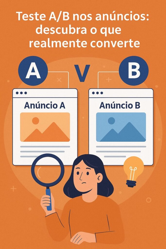 Ilustração educativa mostrando comparação entre dois anúncios distintos, destacando o conceito de teste A/B para campanhas de marketing.
